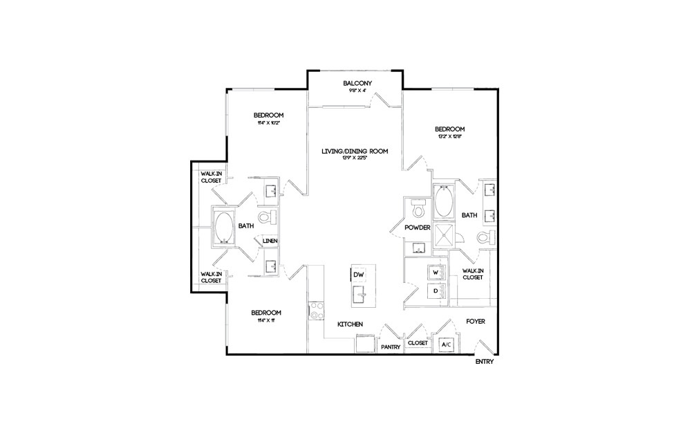 C1 - 3 bedroom floorplan layout with 2.5 baths and 1496 square feet.